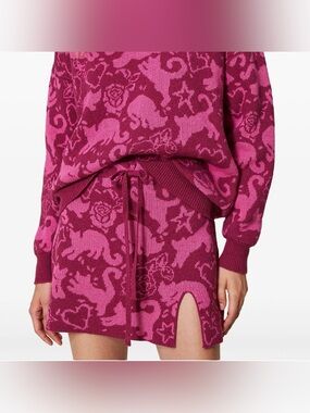 Twin-Set Fuchsia and Magenta Jacquard Drawstring Mini Skirt